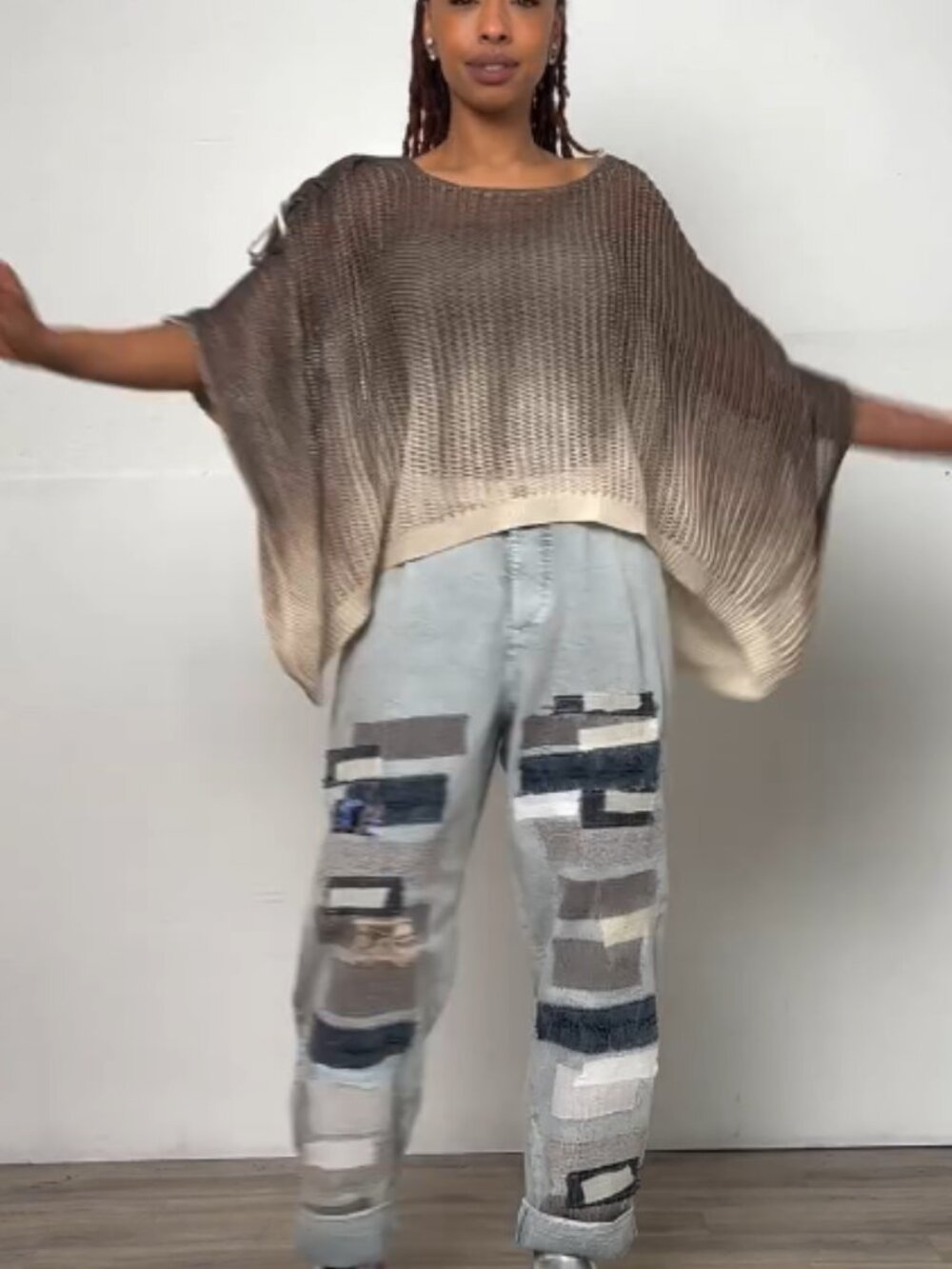 Sanctamuerte Loose Mesh Ombre Cotton Blend Over-Sized Pullover - Size  S